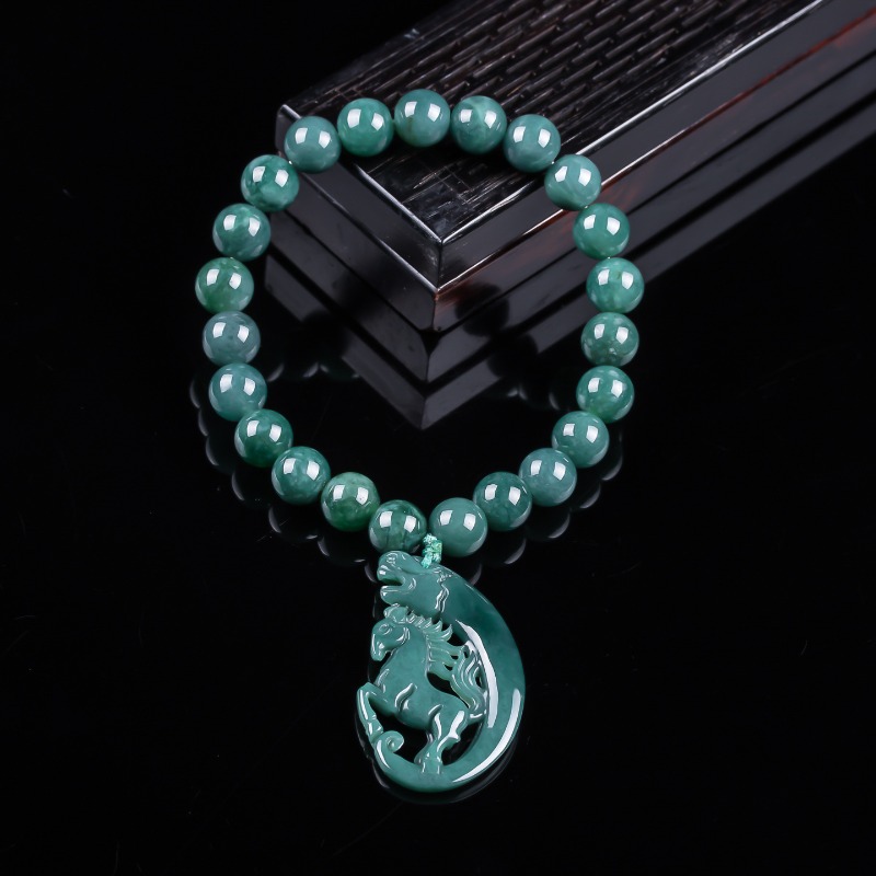 Beading - 天然翡翠ブルーウォーター干支馬ビーズ手編みブレスレット高級ジュエリーファッションジュエリーチャームギフト券