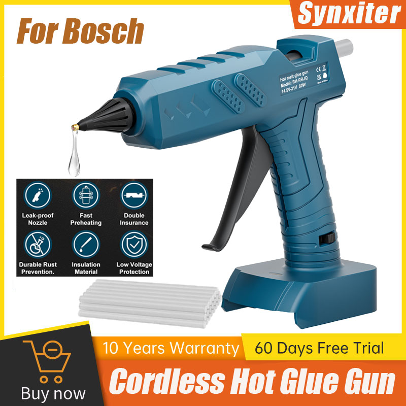 Hot Melt Glue Gun Cordless - Synxiterコードレスホットメルトグルーガン、10Pグルースティック付き、ポータブル充電式DIYホームリペア電動工具、ボッシュ18Vバッテリー対応