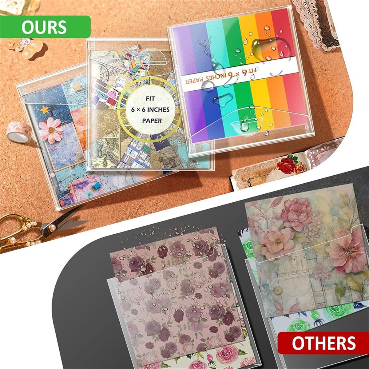 Scrapbooking - (A02R) 6x6インチのスクラップブック収納、蓋付きスクラップ収納、スクラップブック用紙、折り紙、ステンシルを収納するためのプラスチックスリーブ30個