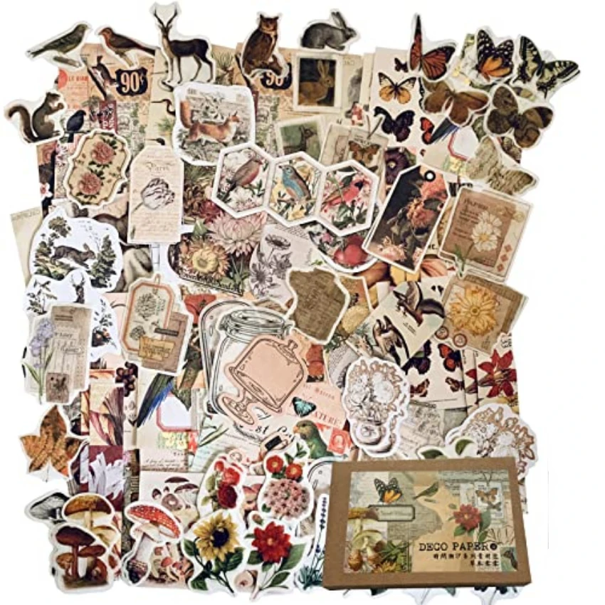 Vintage Junk Journal Scrapbooking Paper - ジャーナリング用ヴィンテージステッカー - 200枚入り ネイチャーエフェメラ ジャンクジャーナル用品キット デコパージュペーパー