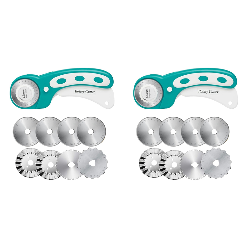 Rotary Cutter For Fabric 45Mm - 【本日限定！】生地用45mmロータリーカッター2個、ロータリーブレード16個付き、ローリングファブリックカッター、クロシェエッジスキップブレードパーフォレート