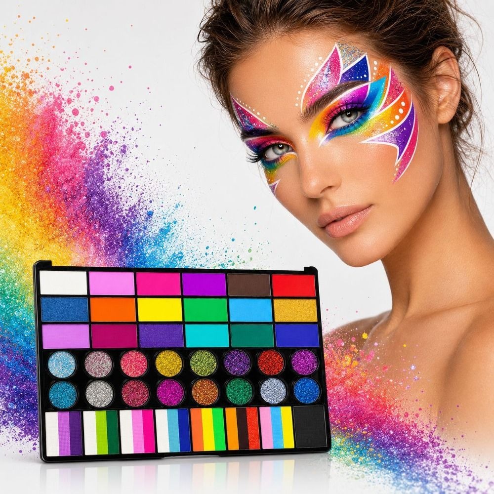 Watercolor Paint Set Solid Pigment - 42色水彩絵の具セット 鮮やかな色 ソリッド顔料 フェイスペインティングパレットキット 簡単に塗れるグリッターペイント