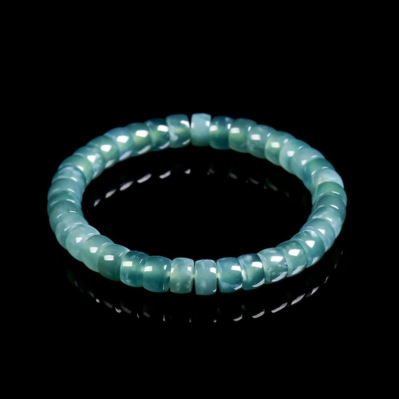 Beading - 天然グレードAジェダイトブルーウォーター、オールドスタイルバレル、女性用アイスビーズブレスレット、高級翡翠ジュエリー