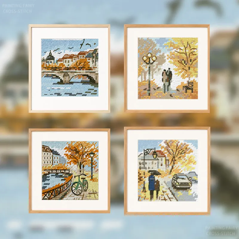 Cross Stitch Stamped Kits Beginners - [CC-シティ・オータムシリーズ] 初心者向けDIYスタンプ付きクロスステッチキット 11CT 14CT 16CT プリント済みキャンバス