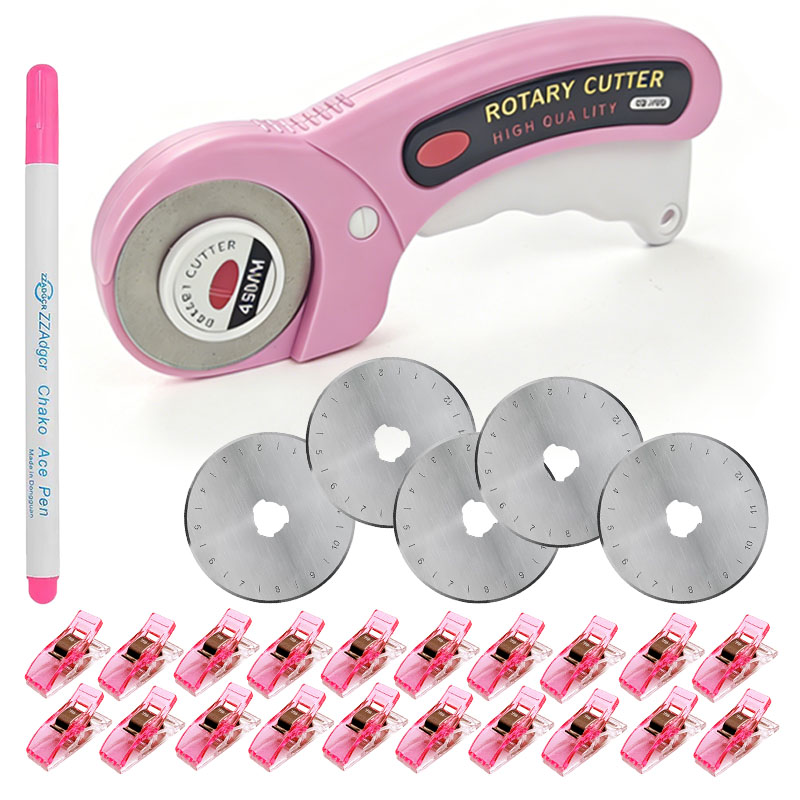 Rotary Cutter For Fabric 45Mm - 45mmロータリーカッター縫製用品、交換用刃5枚、縫製クリップ、布用マーキングペンを含み、DIY縫製、布地、フェルト、革、キルティング、クリスマス、イースターに適しています。