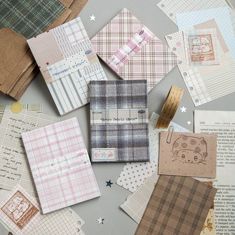 Vintage Junk Journal Scrapbooking Paper - 50枚入り クリエイティブな格子柄デコレーション スクラップブック ヴィンテージ素材紙キット DIY ジャンクジャーナル