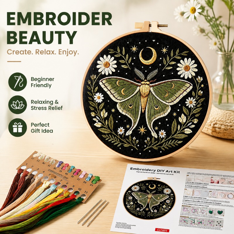 Cross Stitch Stamped Kits Beginners - 蝶と花の刺繍DIYキット、大人・初心者向け手打ちクロスステッチセット（刺繍枠付き）