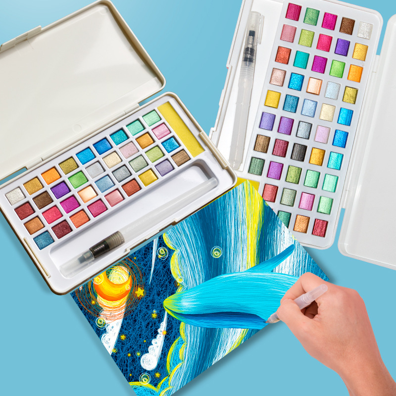 Watercolor Paint Set Solid Pigment - 固形水彩絵の具セット グリッター水彩顔料 描画用 アートペイント用品 ネイルデザイン