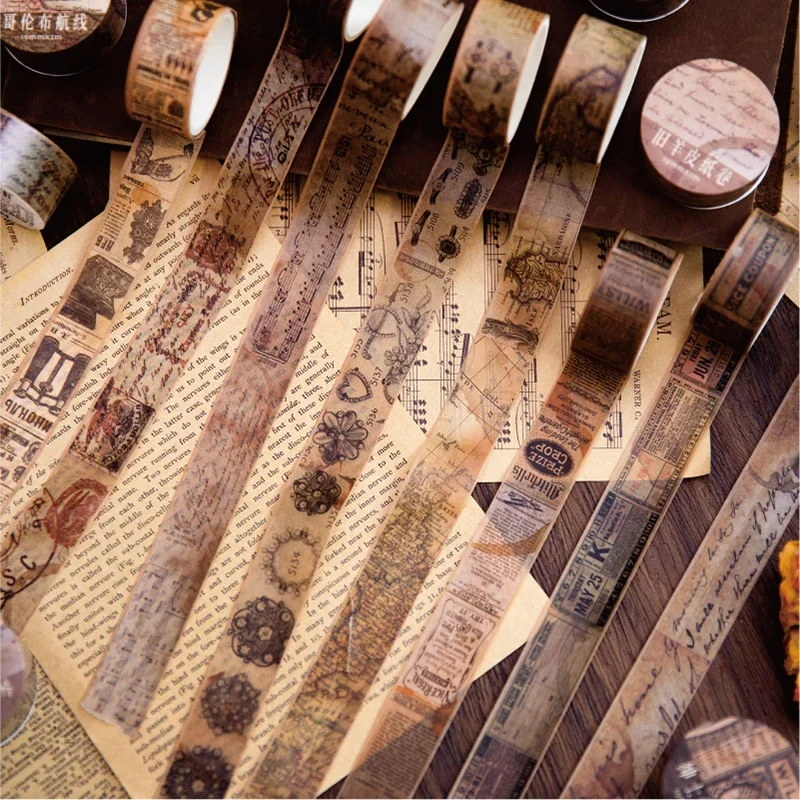 Vintage Junk Journal Scrapbooking Paper - ヴィンテージ粘着紙テープ,18.5x2m,和紙,日曜大工,スクラップブッキング,クリエイティブな文房具装飾,日記のマーキング