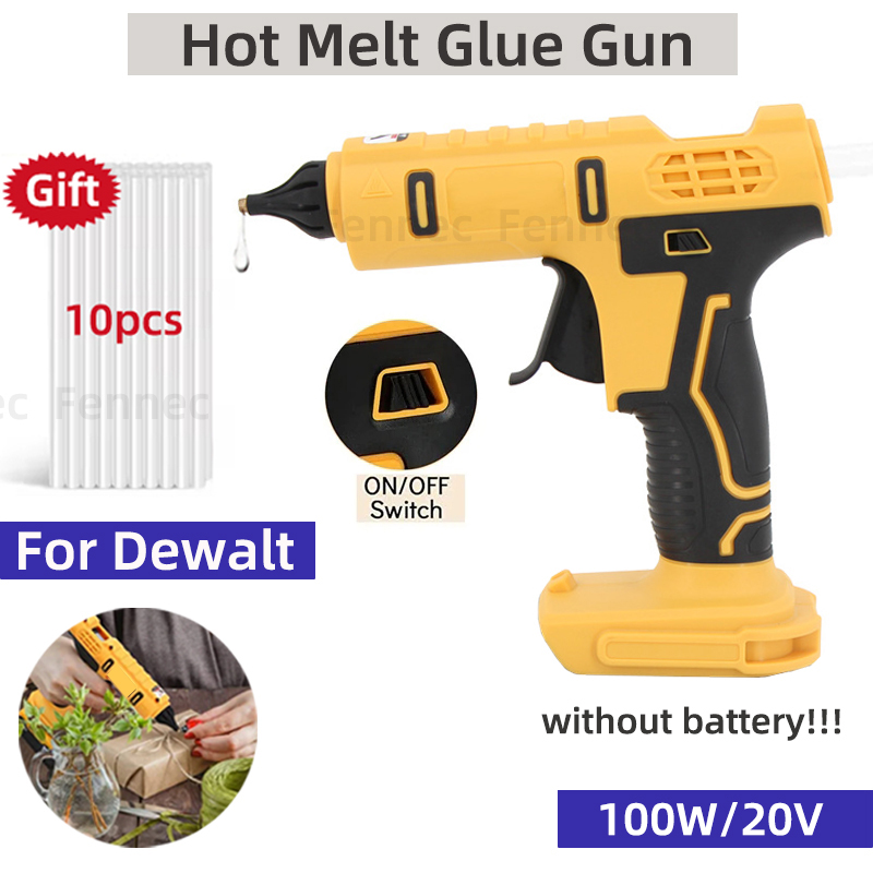 Hot Melt Glue Gun Cordless - コードレス電気ホットグルーガン,ホットメルトガン,溶接,10スティックのり付き火傷防止ノズル,バッテリーなしのデウォルト