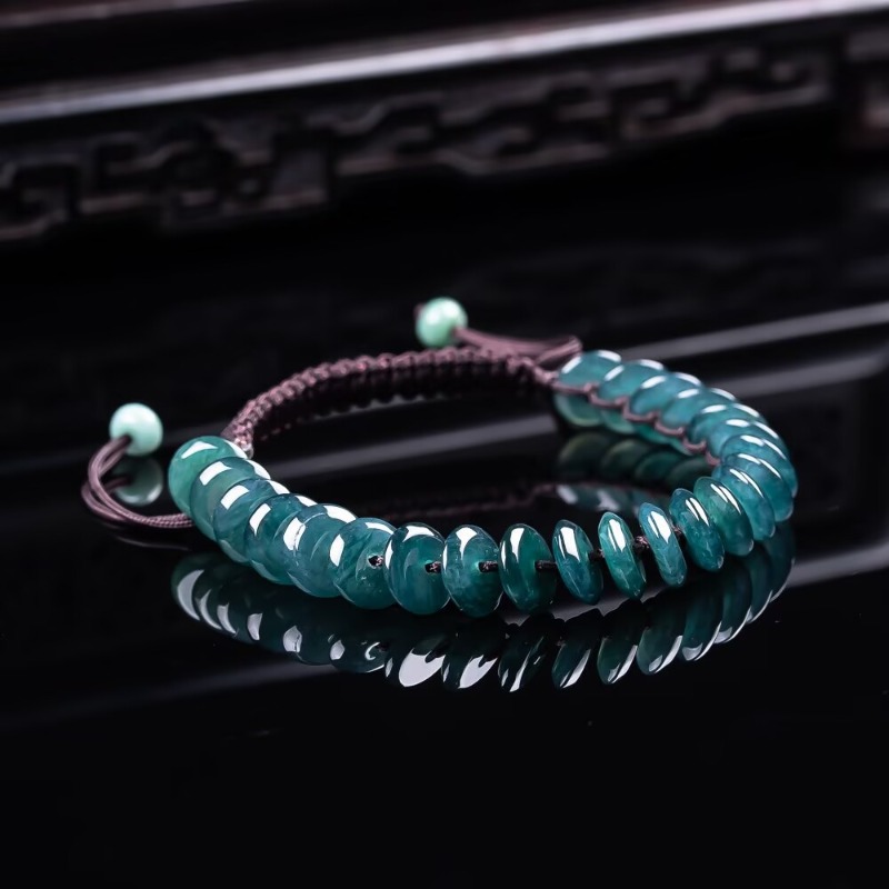 Beading - 天然の本物のエメラルドブルーウォーター算盤ビーズブレスレット ミャンマージェダイトネックレス ジュエリーチャーム デザイナーラグジュアリー レディース クオリティ証明書付き