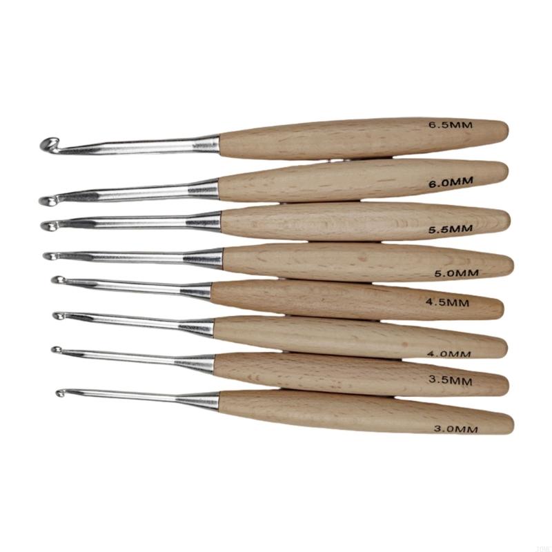 Wooden Crochet Hooks Ergonomic Handle - 8 個人間工学に基づいたかぎ針編みフック初心者のための大人のかぎ針編みウィービングかぎ針編み木製ハンドルかぎ針編みフック針 ミリメートル-6.5 ミリメートル J0MC