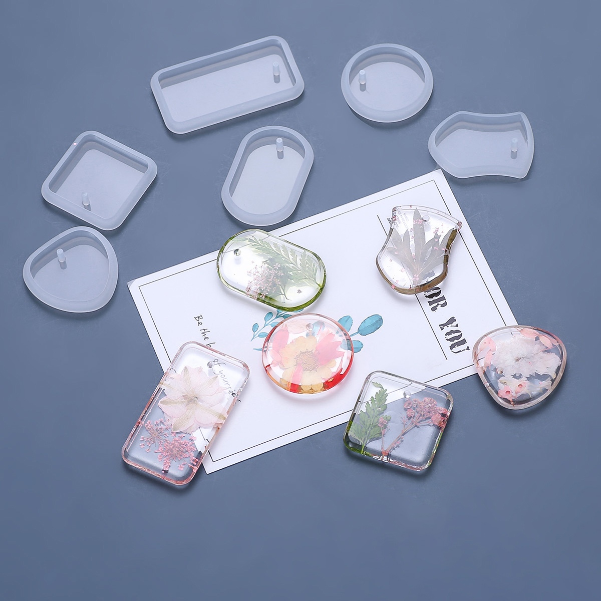 Silicone Epoxy Resin Molds Set - 1/6/10 個 DIY キーホルダーペンダントシリコーン型セットクリスタルエポキシ樹脂型ラウンド長方形ペンダントジュエリーメイキング鋳型