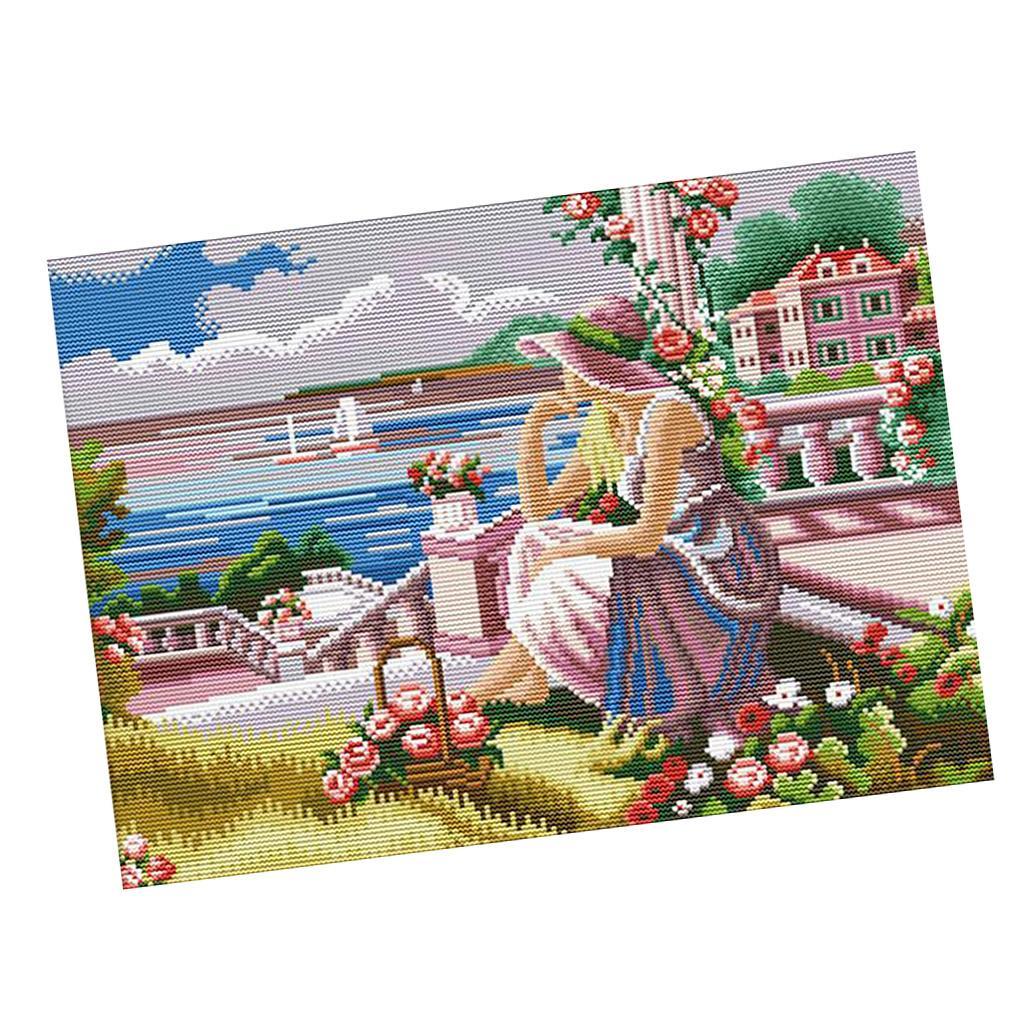 Cross Stitch Stamped Kits Beginners - スタンプ付きクロスステッチキット、プリプリントパターン、コットン針仕事セット、子供と大人の初心者向けDIYクラフト