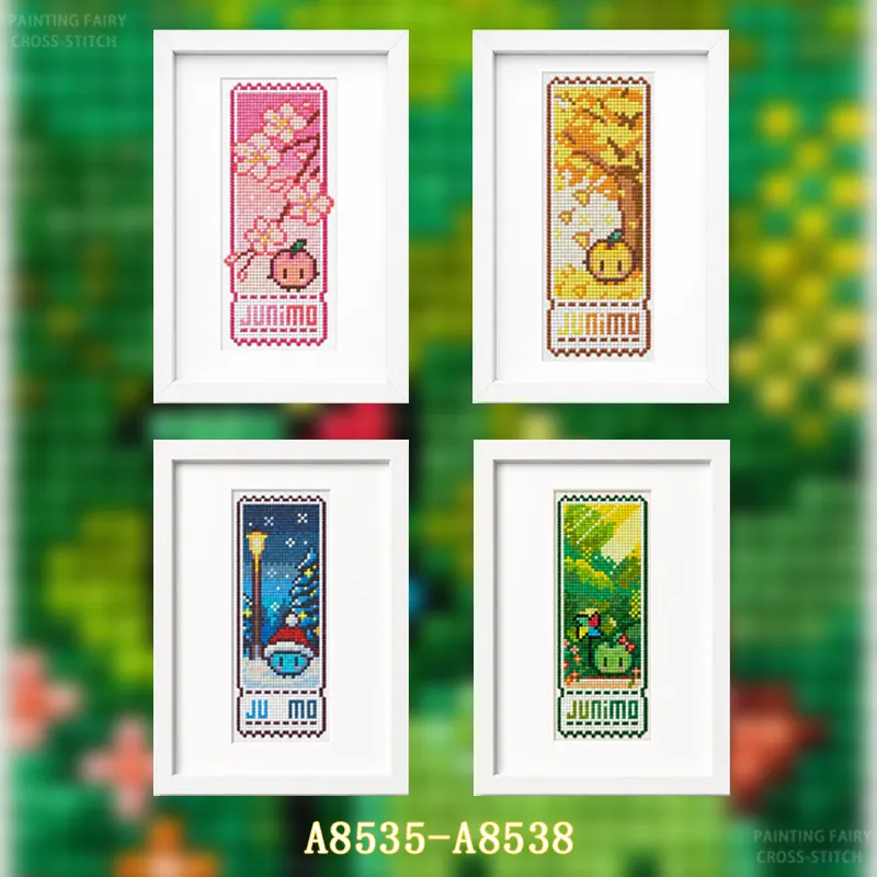 Cross Stitch Stamped Kits Beginners - 【四季シリーズ】初心者向けDIYスタンプ付きクロスステッチキット 11CT 14CT 16CT プリント済みキャンバス 綿糸