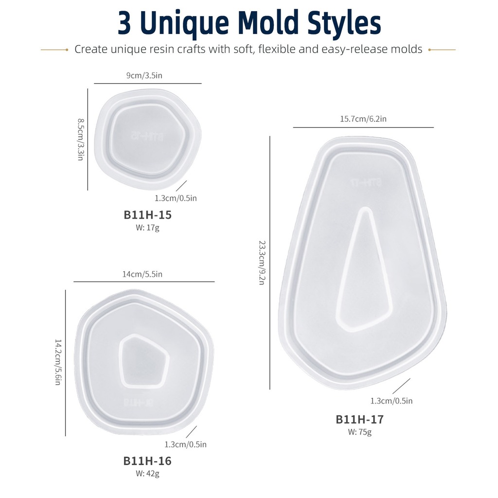 Silicone Epoxy Resin Molds Set - 3個セット 不規則形状トレイ シリコン樹脂型 ジオメトリックエポキシ樹脂型 DIY収納トレイ ジュエリー