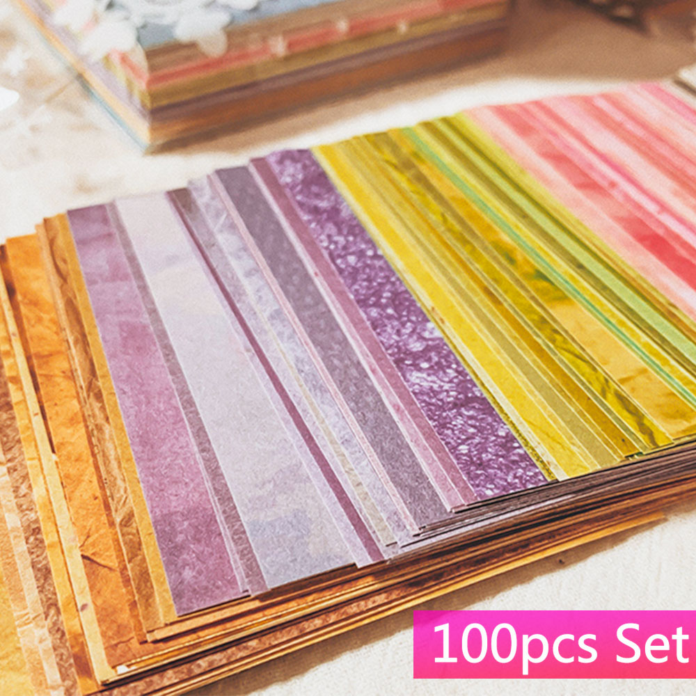 Vintage Junk Journal Scrapbooking Paper - 100 個カラフルなテクスチャ背景クラフト紙ジャンクジャーナルプランナースクラップブッキングヴィンテージデコパージュ装飾 DIY フォトアルバム