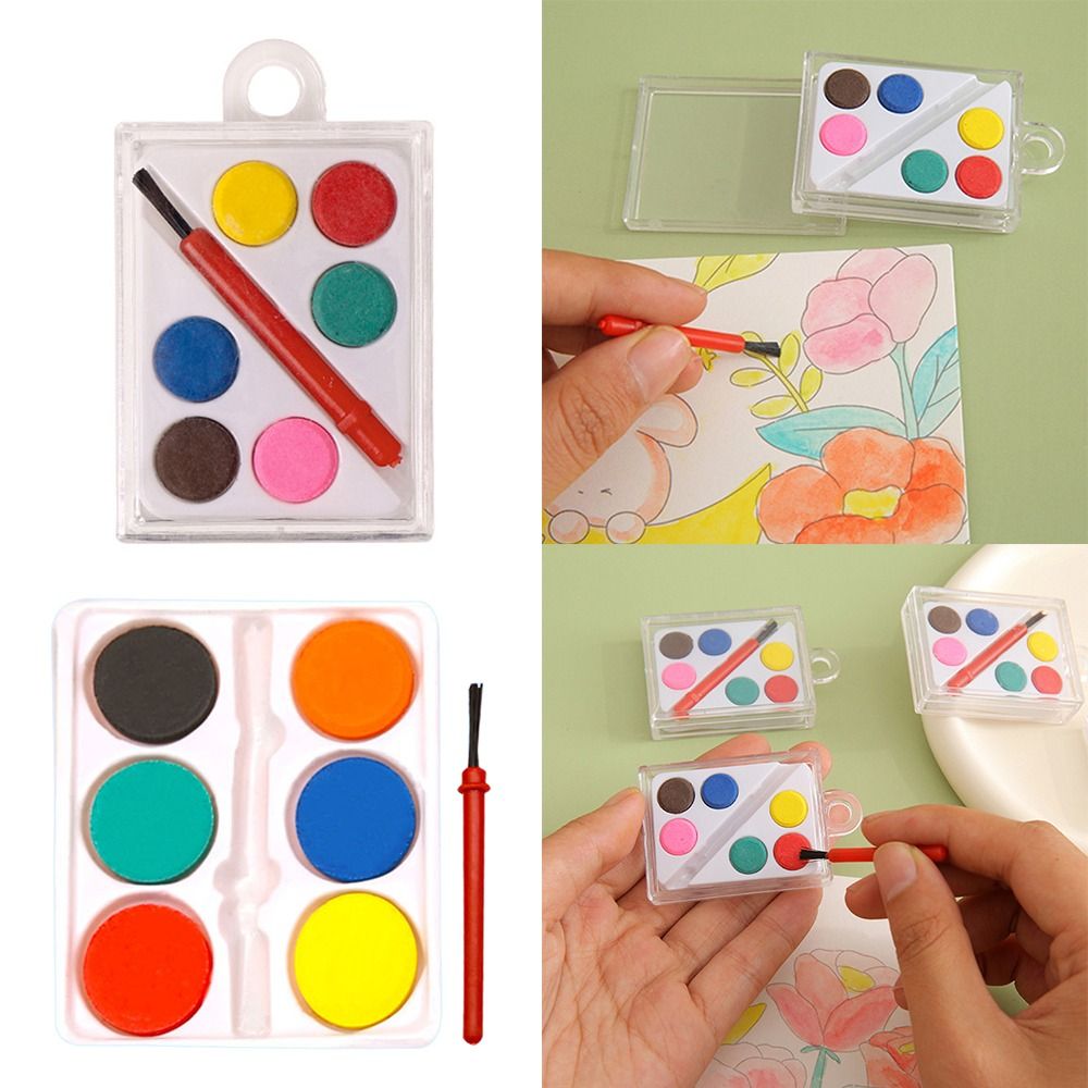 Watercolor Paint Set Solid Pigment - 高品質の絵筆付き水彩絵具セット 6色 洗える水彩顔料 固形絵具セット 子供用