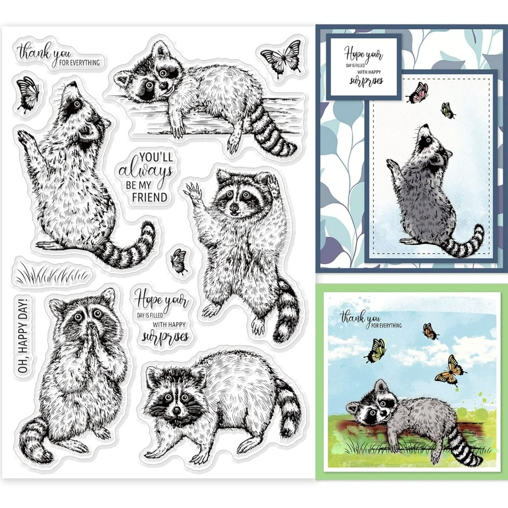 Clear Silicone Stamps For Card Making - アライグマのリアルなクリアスタンプ、動物、蝶、シリコンクリアスタンプ、カード作成用シール、diyスクラップブッキング、フォトジャーナル