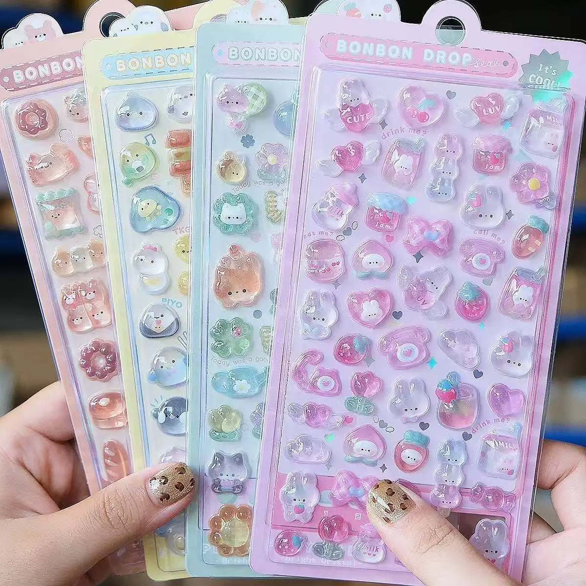 Scrapbooking - =-=2027かわいい3Dゼリーレジンステッカーかわいい漫画スパークル透明デカールスクラップブッキング用電話ケースラップトップDIY装飾用