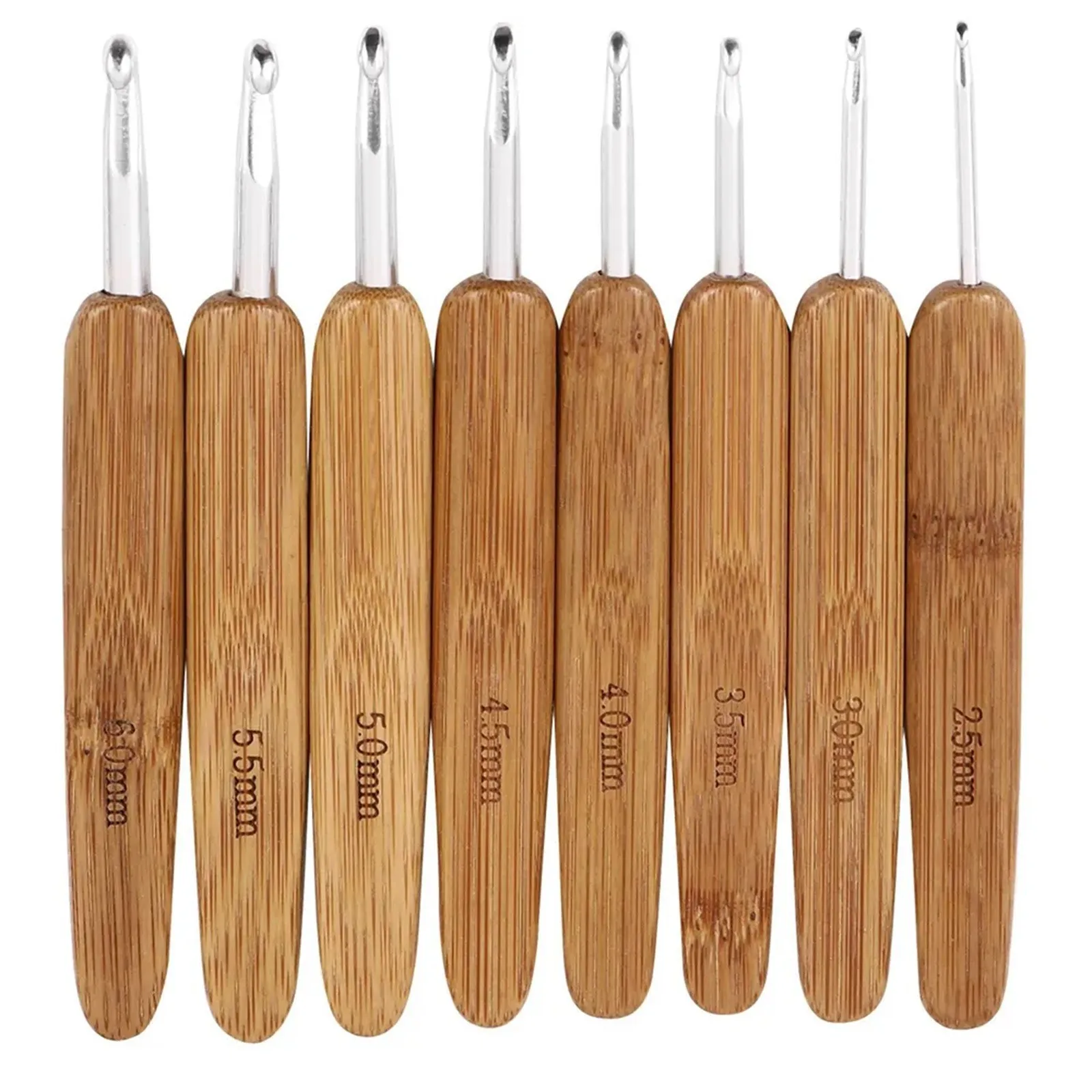 Wooden Crochet Hooks Ergonomic Handle - 職人の竹材かぎ針編みフックセット - プロのブランケットとショール織り用のエクストラロングハンドル | 人間工学に基づいたクラフトツール