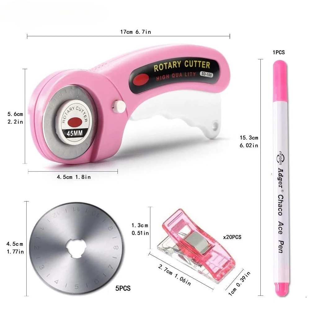 Rotary Cutter For Fabric 45Mm - 45 ミリメートルロータリーカッターセット 5 ブレード縫製クリップ生地マーカーペン DIY 布革切断キルティングパッチワーククラフトツール