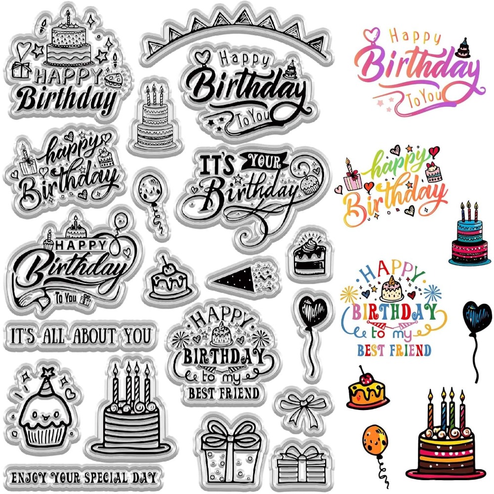Clear Silicone Stamps For Card Making - ハッピーバースデークリアスタンプカード作成用祝福言葉透明ゴムスタンプ再利用可能なシリコーンスタンプクラフト DIY