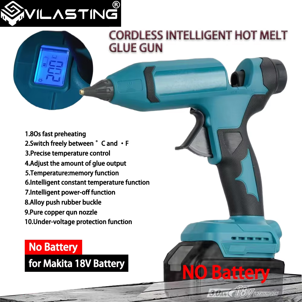 Hot Melt Glue Gun Cordless - VILASTING 電気ホットメルトグルーガンコードレス LED ディスプレイ調節可能な温度 11 ミリメートル溶融溶接マキタ