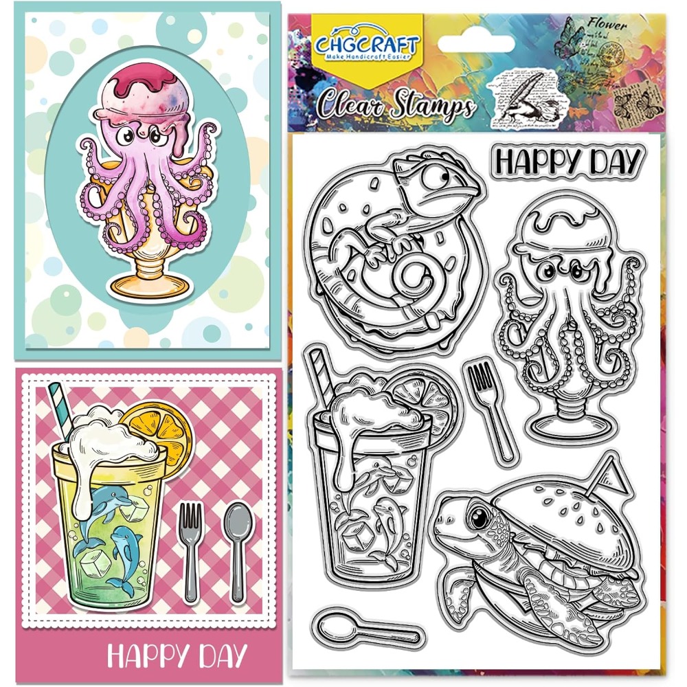 Clear Silicone Stamps For Card Making - 海洋動物クリアスタンプカメ透明スタンプタコシリコーンクリアスタンプシールカード作成 DIY スクラップブッキング