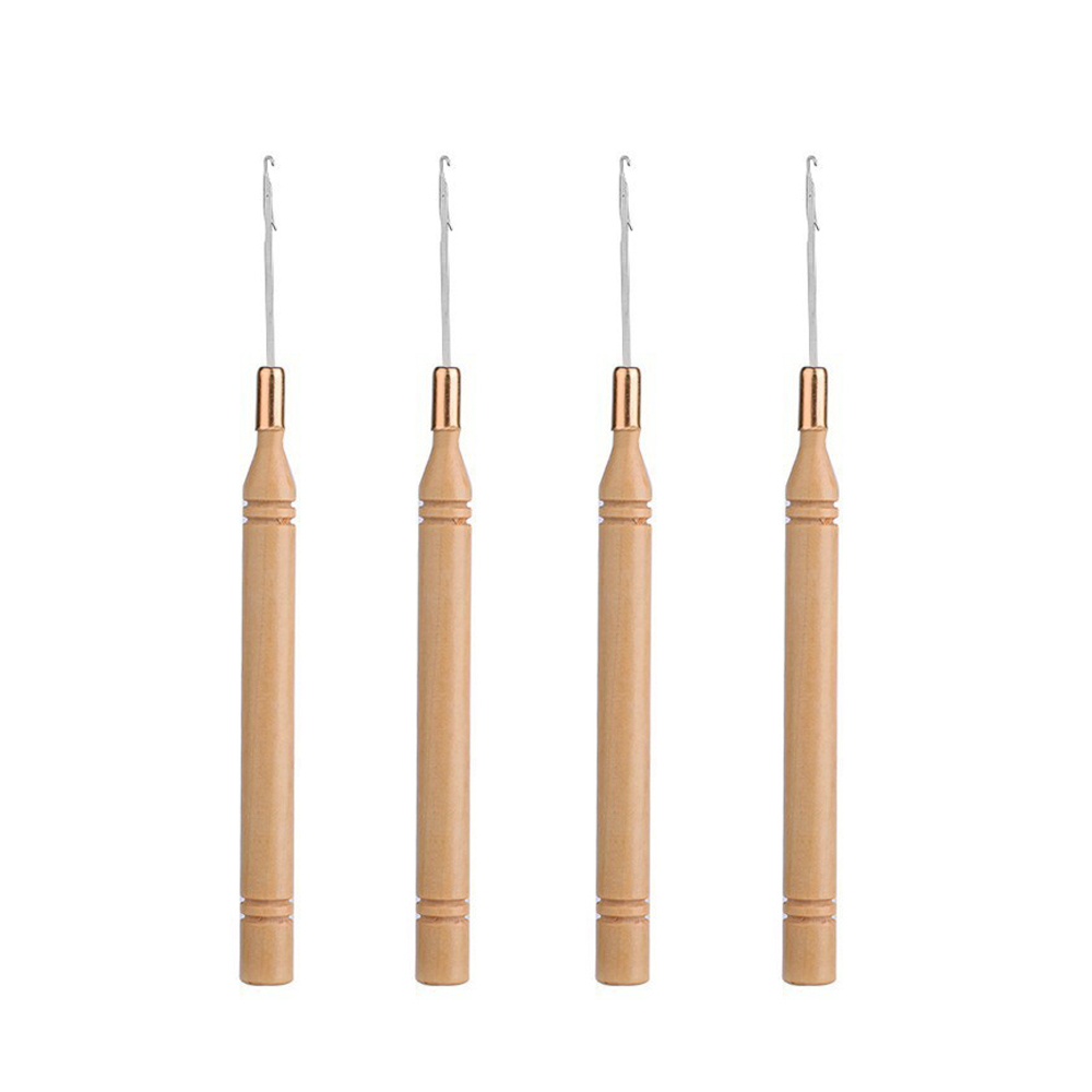 Wooden Crochet Hooks Ergonomic Handle - 人間工学に基づいた木製ハンドルヘアエクステンションフック針ユニークなデザインの編み込みと縫製ツールマイクロリング用理髪ツール