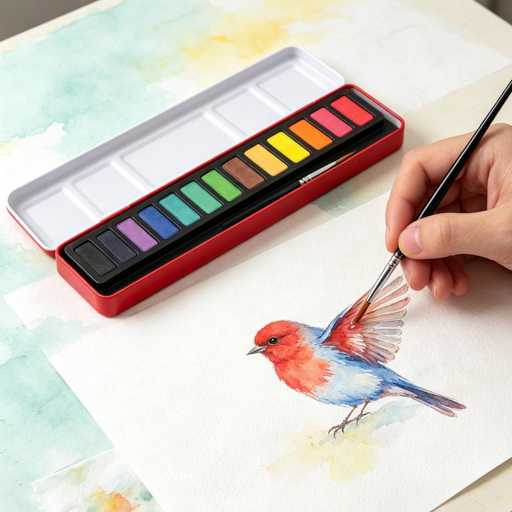 Watercolor Paint Set Solid Pigment - 携帯用水彩絵具セット、固形ガッシュ顔料、水洗い可能な微粒子ガッシュ絵具セット、スケッチやイラスト用