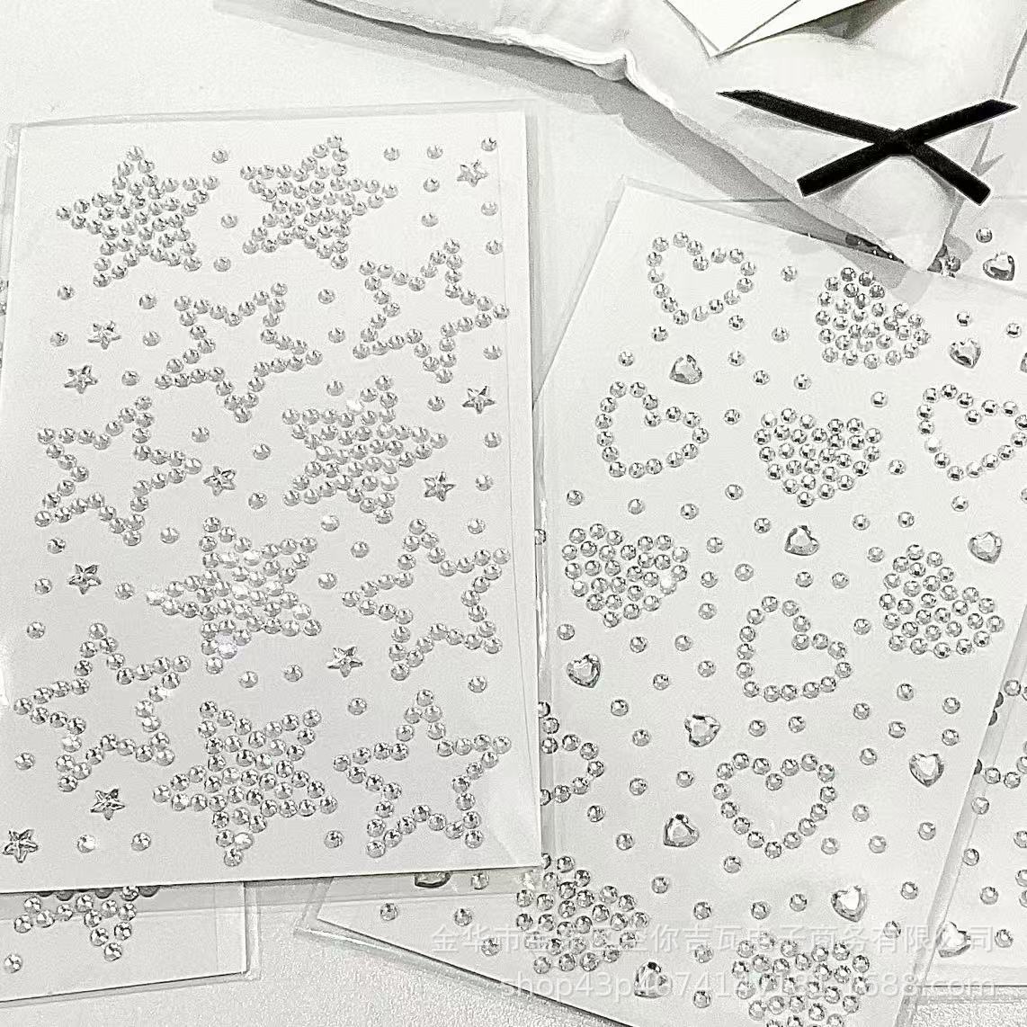 Scrapbooking - シルバースターハートラインストーンステッカー フラットバックジェム DIYネイルアート カードデコレーション スクラップブック用品 ブロガースタイル