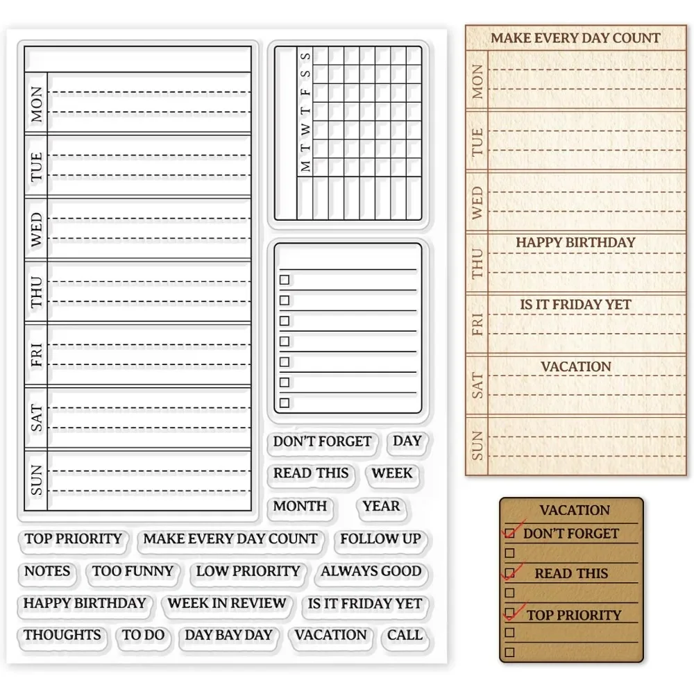 Clear Silicone Stamps For Card Making - 週間計画クリアスタンプカレンダースケジュールシリコーンクリアスタンプシールカード作成 DIY スクラップブッキングフォトジャーナルアルバム