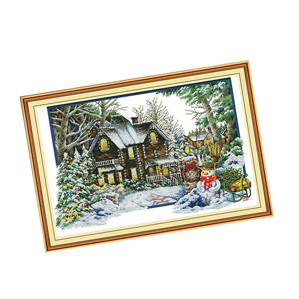 Cross Stitch Stamped Kits Beginners - スタンプクロスステッチキット、プリント済みの冬のパターン刺繍セット、家の装飾初心者向けの完全なクラフトキット、大人向け