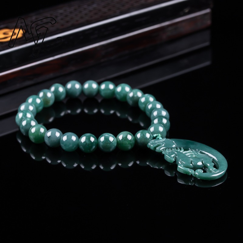 天然翡翠ブルーウォーター干支馬ビーズ手編みブレスレット高級ジ - Beading のレビューと価格