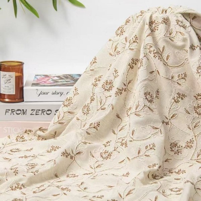 刺繍入りチュールレーストリム生地 リネンコットン ヴィンテー - Sewing のレビューと価格