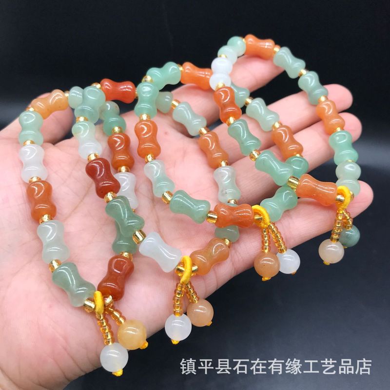 天然アベンチュリン竹、金糸、三色翡翠フォーチュンビーズブレス - Beading のレビューと価格
