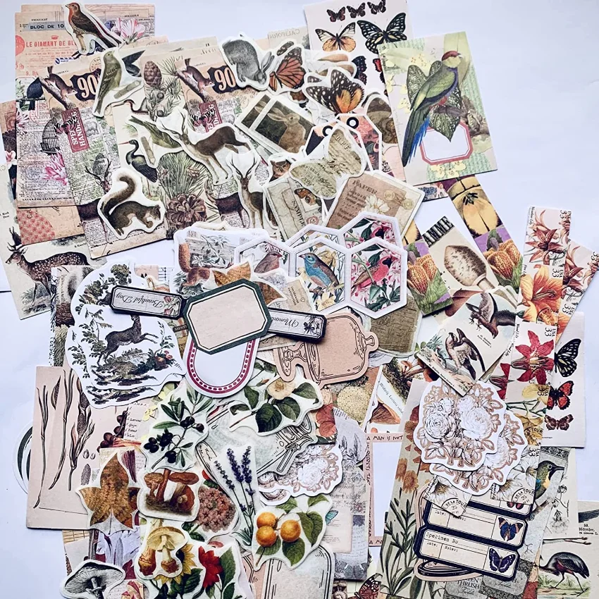 ジャーナリング用ヴィンテージステッカー - 200枚入り ネ - Vintage Junk Journal Scrapbooking Paper のレビューと価格