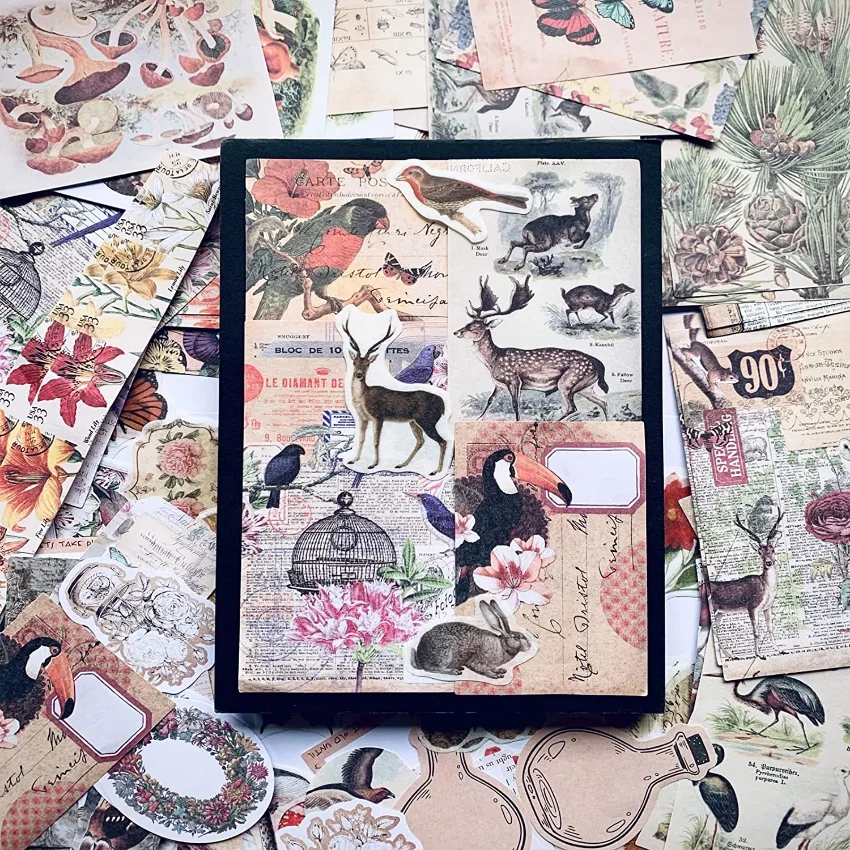 ジャーナリング用ヴィンテージステッカー - 200枚入り ネ - Vintage Junk Journal Scrapbooking Paper のレビューと価格