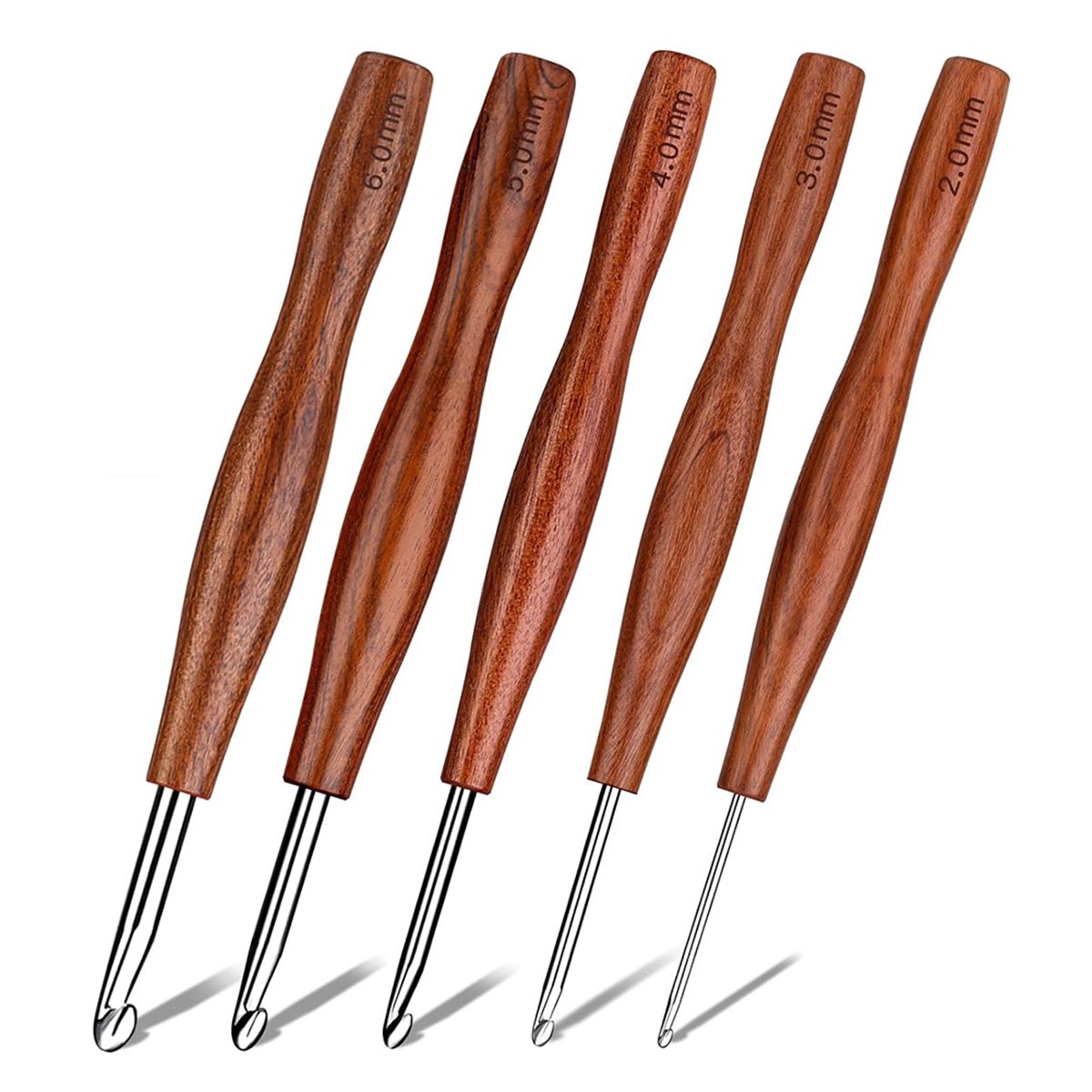 AT16 5本かぎ針セット、5サイズのアルミニウム製人間工学 - Wooden Crochet Hooks Ergonomic Handle のレビューと価格