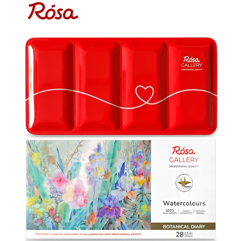 ROSA 28 色花柄固形水彩セット赤い金属ブリキ箱パレット - Watercolor Paint Set Solid Pigment のレビューと価格