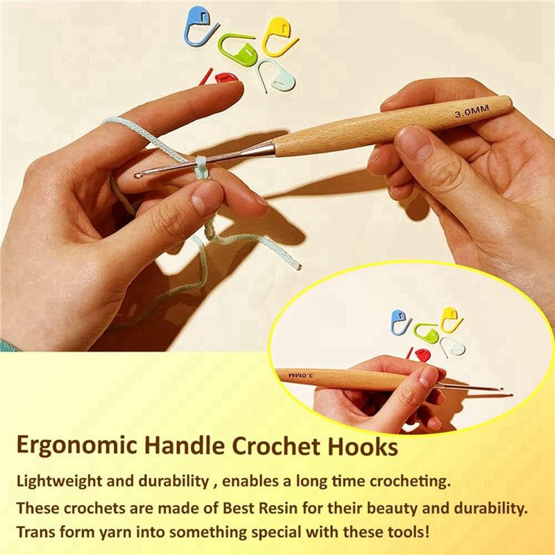 SEWS-80個入り木製かぎ針セット 3.0mm-6.5mm - Wooden Crochet Hooks Ergonomic Handle のレビューと価格