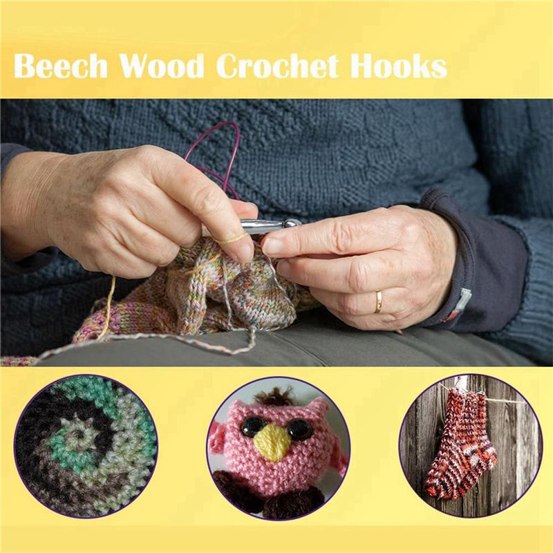 SEWS-80個入り木製かぎ針セット 3.0mm-6.5mm - Wooden Crochet Hooks Ergonomic Handle のレビューと価格