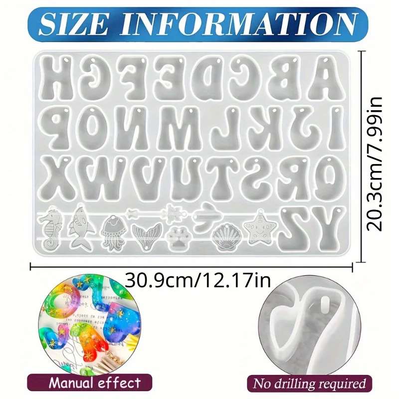 シリコーン樹脂鋳造金型セット アルファベット逆文字型 DIY - Silicone Epoxy Resin Molds Set のレビューと価格