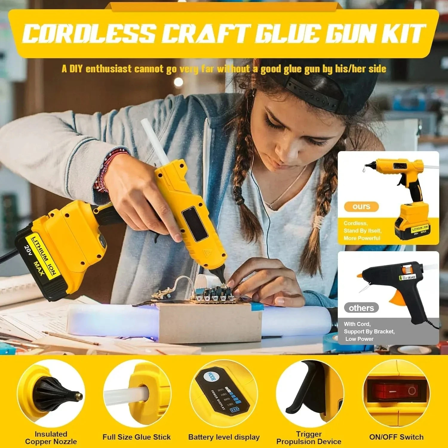 コードレス電動ハンドヘルドホットグルーガン 修理DIYツール - Hot Melt Glue Gun Cordless のレビューと価格