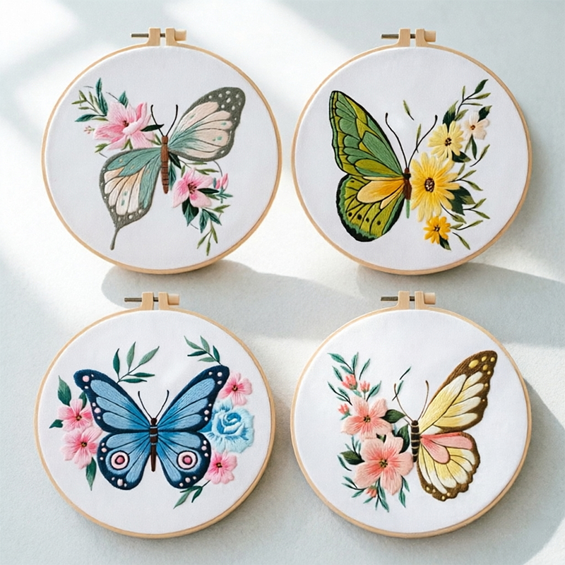 1個 20X20CM 7.87インチ 刺繍蝶キット 初心者向 - Embroidery のレビューと価格