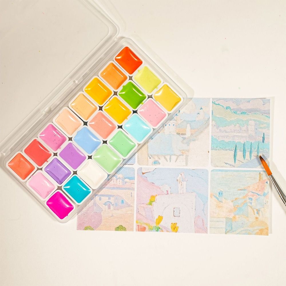 24 色水彩絵の具セット プラスチック製 各色 1ml アク - Watercolor Paint Set Solid Pigment のレビューと価格