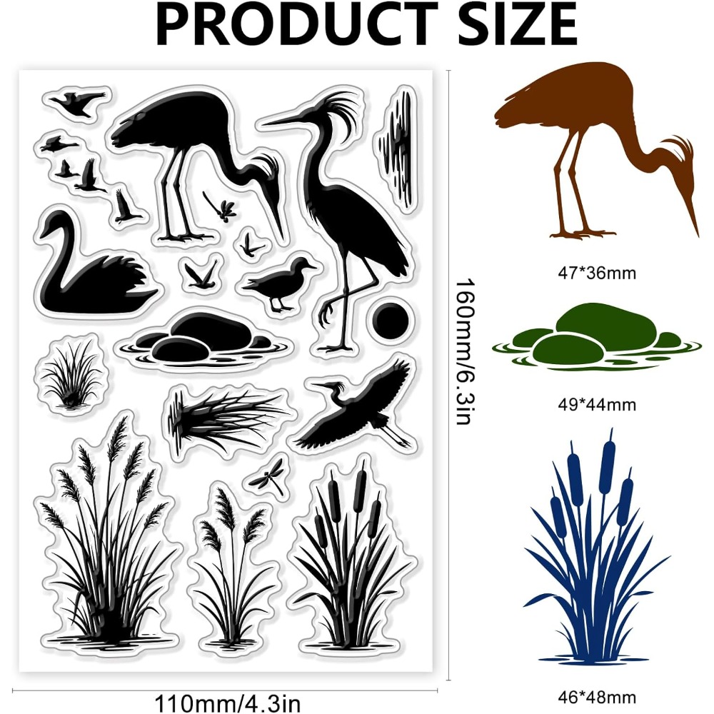 湿地の鳥パターンクリアスタンプリードシリコンスタンプシール  - Clear Silicone Stamps For Card Making のレビューと価格