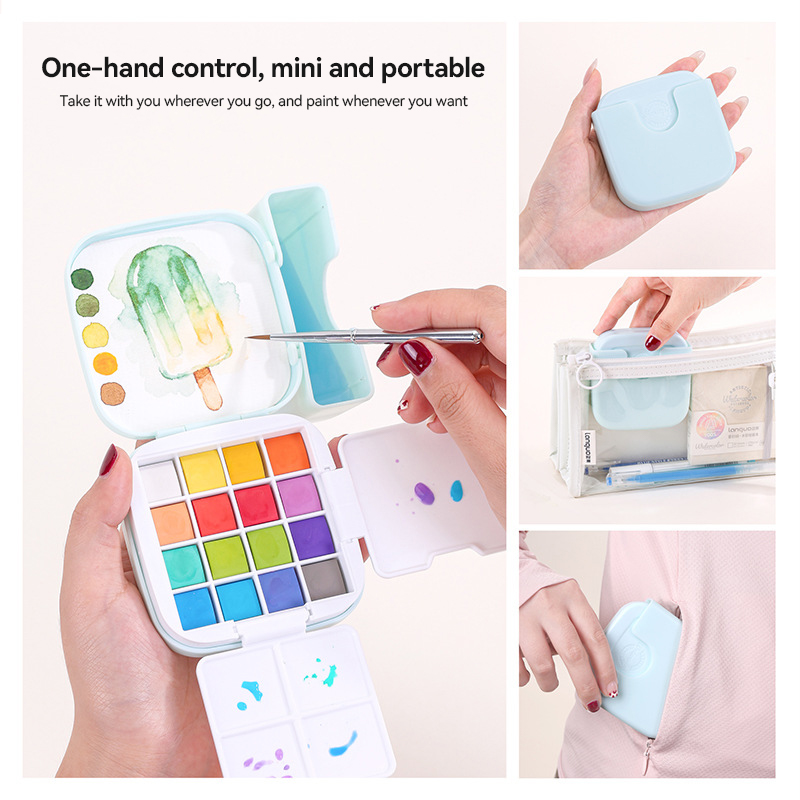 LANGUO 16色水彩絵具セット 旅行用携帯ボックス 水筆 - Watercolor Paint Set Solid Pigment のレビューと価格