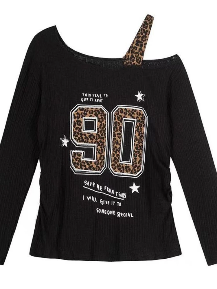 Y2K パッチワーク ヒョウ柄 Tシャツ レディース ルーズ - Embroidery のレビューと価格